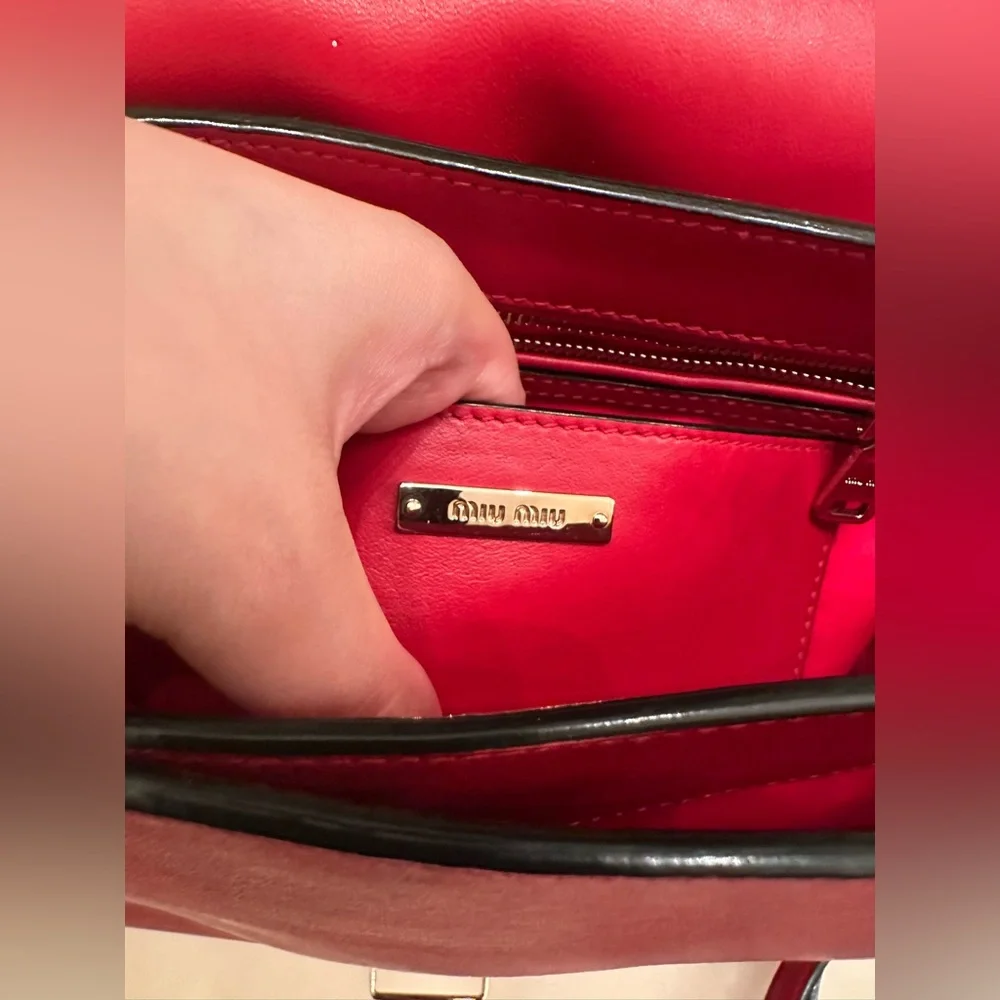 Very rare Miu Miu $2500 Authentic Red Leather Chain Handle Shoulder Bag.